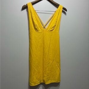 Urban Outfitters Sexy Low VNeck Linen Layered Vibrant Backless Mini Dress Yellow